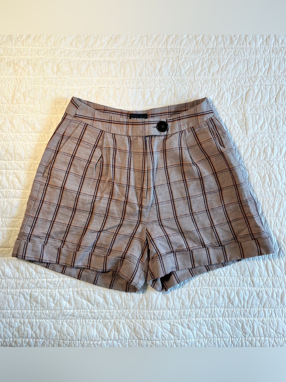 Frank & Oak Plaid High-Rise Pleated Shorts - Size 4